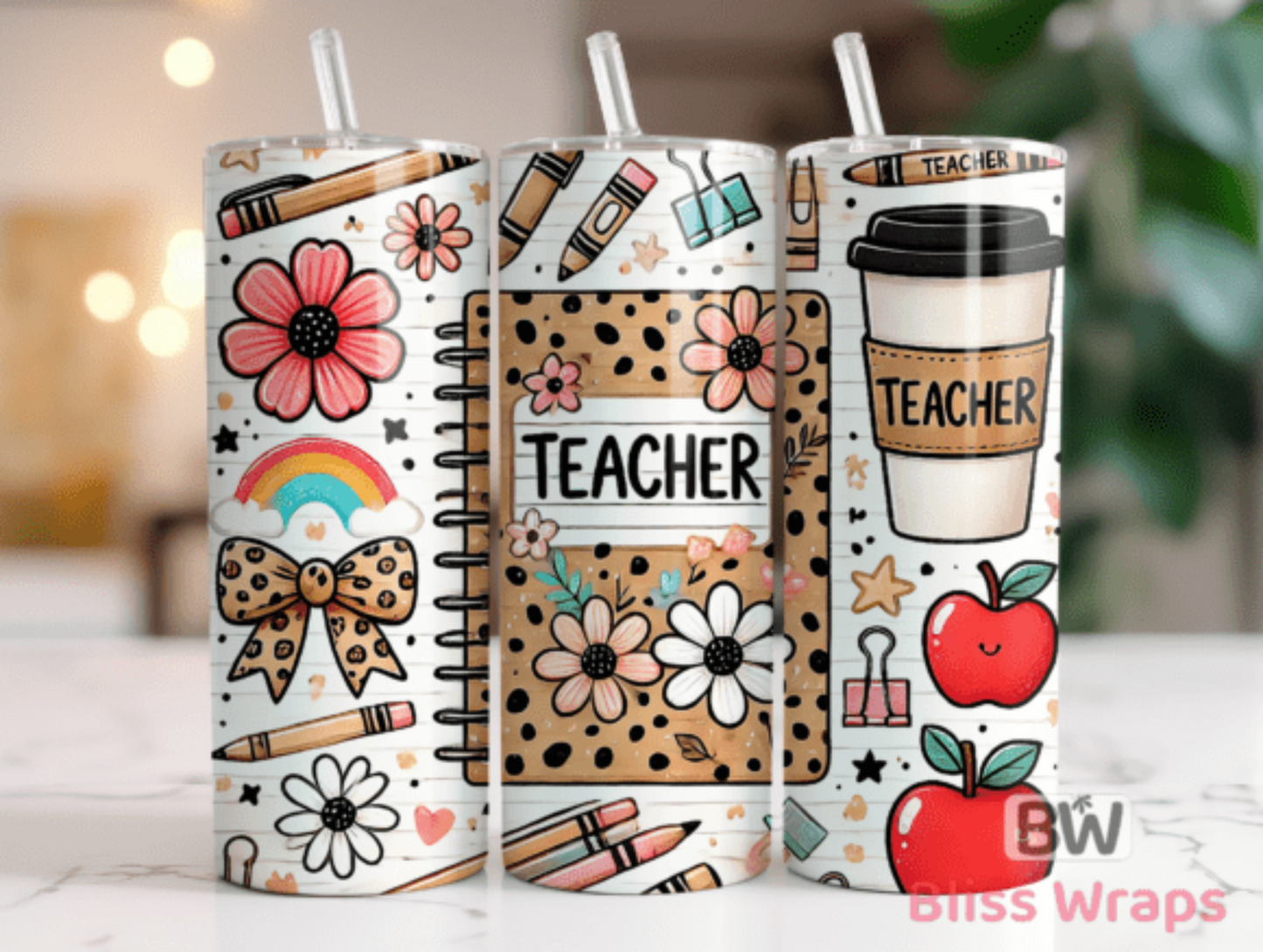 RTS TEACHER LEOPARD 20 oz STRAIGHT SKINNY TUMBLER WRAP 9.6x8.3