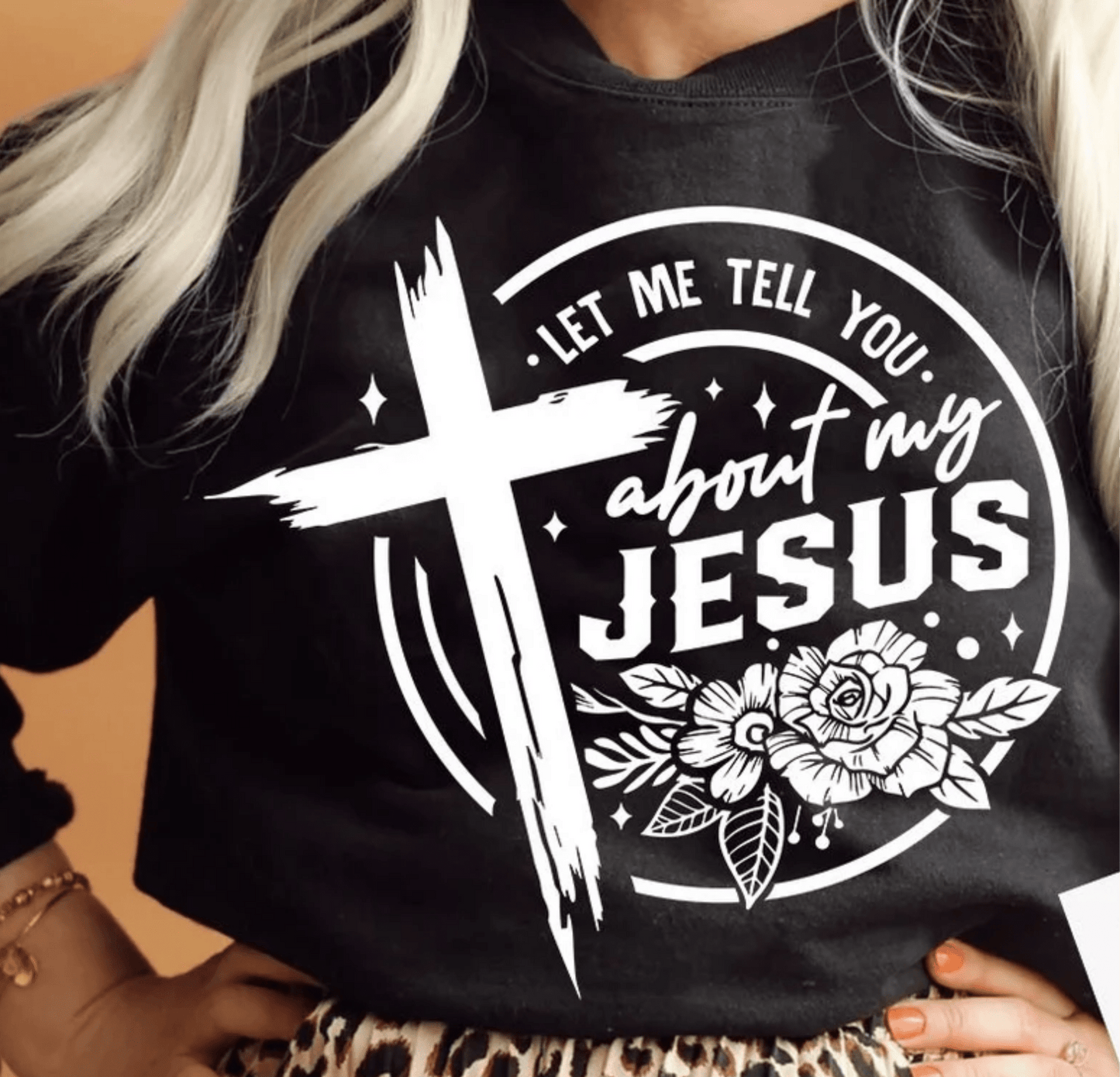 Let me tell you about my Jesus circle cross SINGLE COLOR WHITE size ADULT DTF TRANSFERPRINT TO ORDER - Do it yourself Transfers