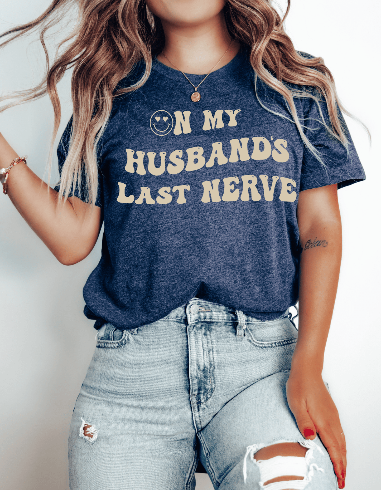 On my husband last nerve SINGLE COLOR TAN CREAM size ADULT DTF TRANSFERPRINT TO ORDER - Do it yourself Transfers
