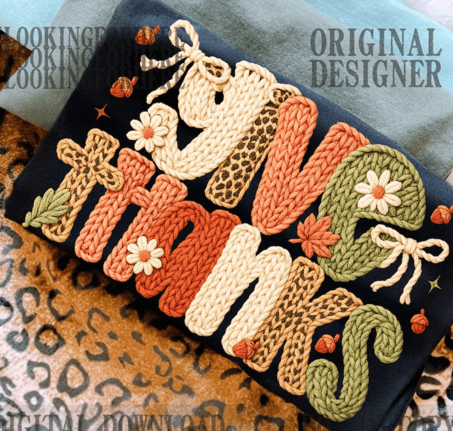 RTS GIVE THANKS CROCHET THANKSGIVING DTF DIRECT TO FILM transfers ADULT 10X12 - Do it yourself Transfers