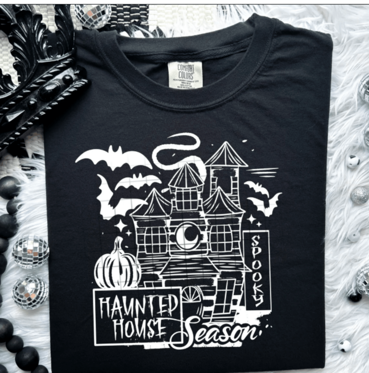 RTS HAUNTED HOUSE SEASON HALLOWEEN SINGLE COLOR WHITE SCREEN PRINT transfer ADULT 10X12 - Do it yourself Transfers