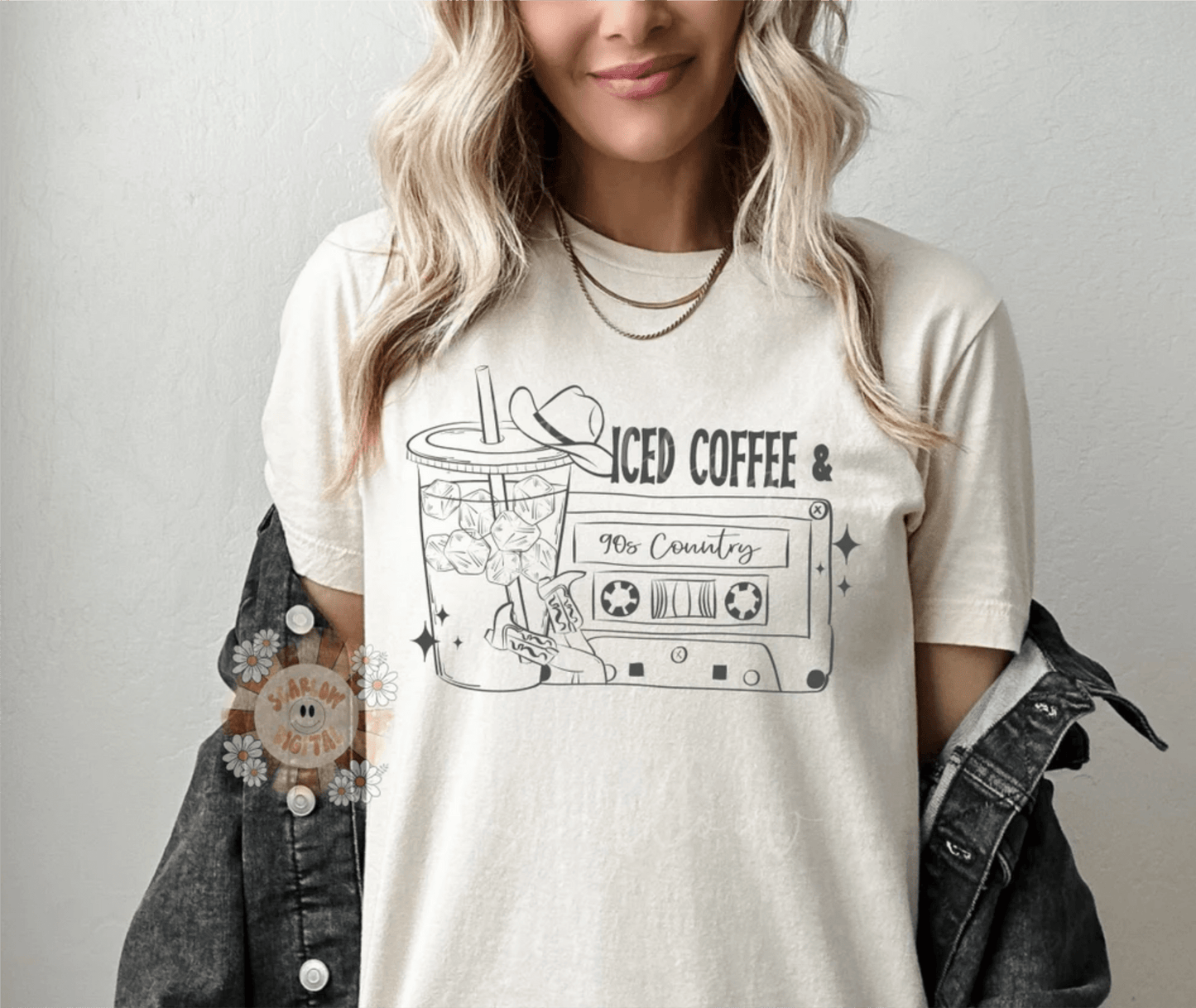 RTS ICED COFFEE AND 90S COUNTRY SINGLE COLOR BLACK Screen Print transfers size ADULT 9X12.5 - Do it yourself Transfers