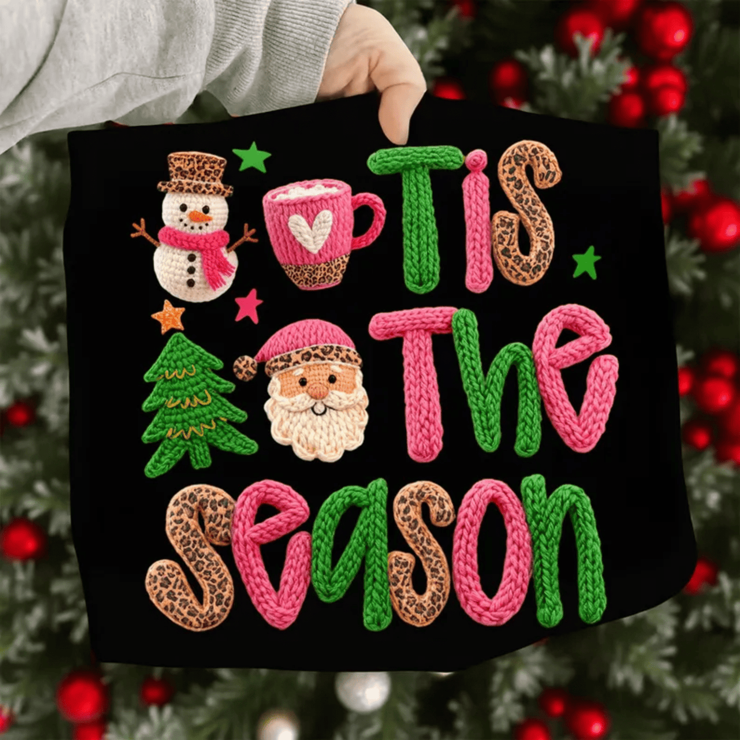 RTS TIS THE SEASON PINK GREEN LEOPARD CHRISTMAS DTF DIRECT TO FILM transfers ADULT 10X12 - Do it yourself Transfers