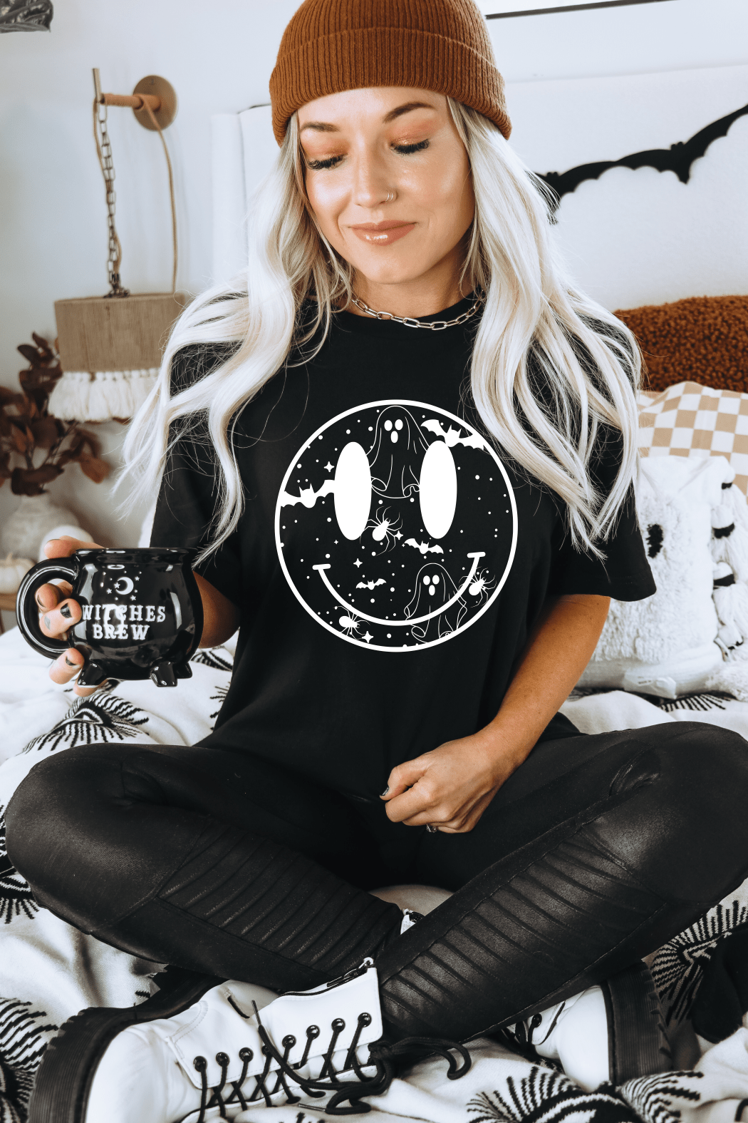 SMILEY FACE GHOST HALLOWEEN SINGLE COLOR WHITE size ADULT DTF TRANSFERPRINT TO ORDER - Do it yourself Transfers