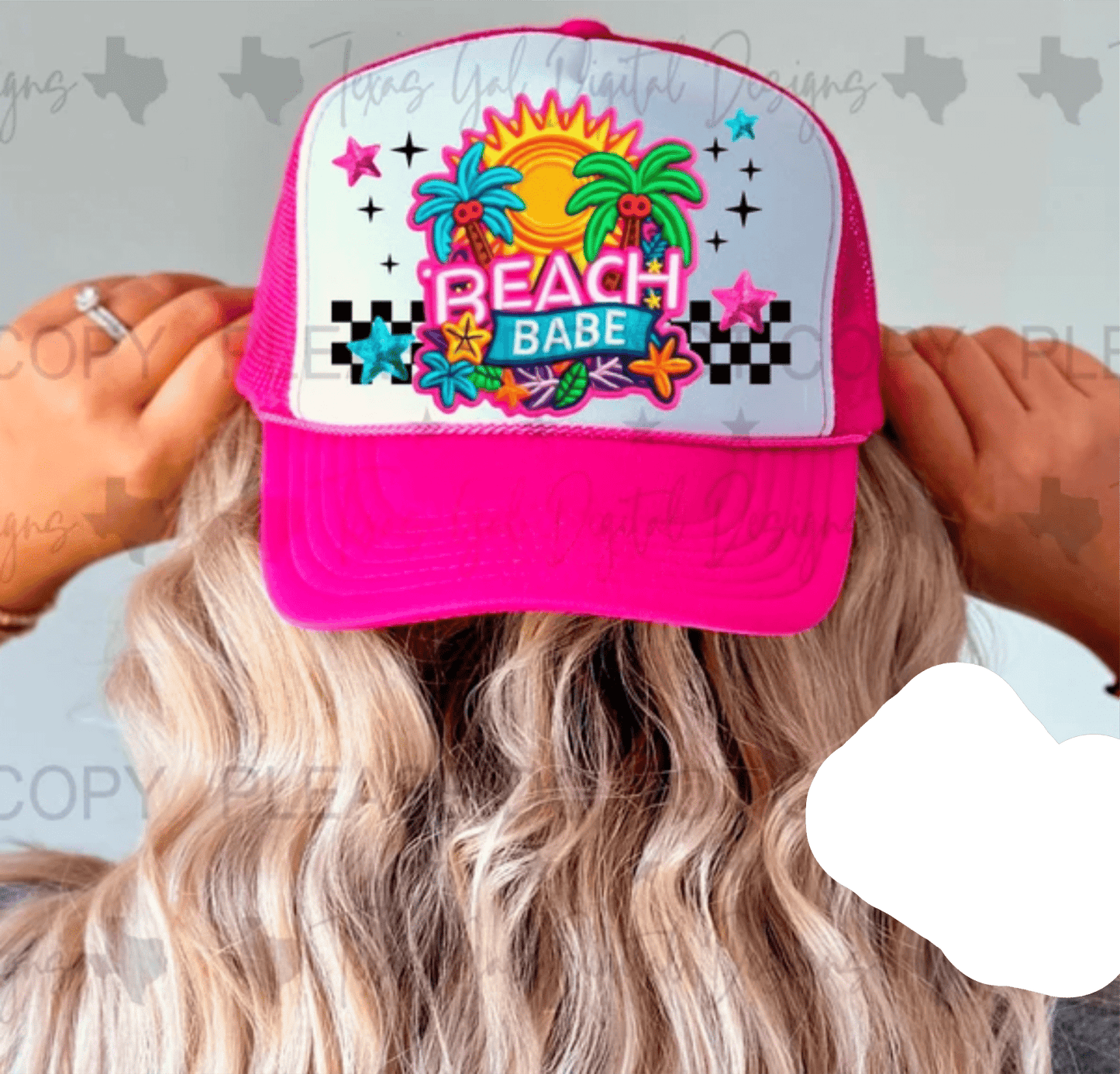 TRANSFER TUESDAY BEACH BABE SUNSHINE CHECKER DTF DIRECT TO FILM transfers HAT - Do it yourself Transfers
