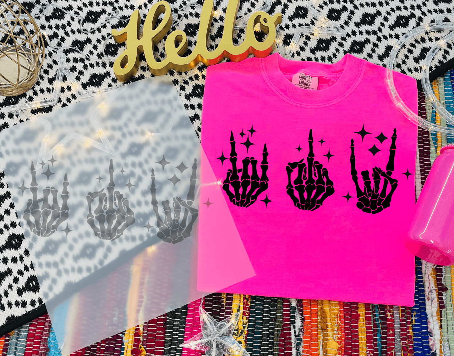 TRANSFER TUESDAY JULY 2ND SKULLIE HANDS HALLOWEEN SINGLE COLOR BLACK Screen Print transfers size ADULT 8X12 - Do it yourself Transfers