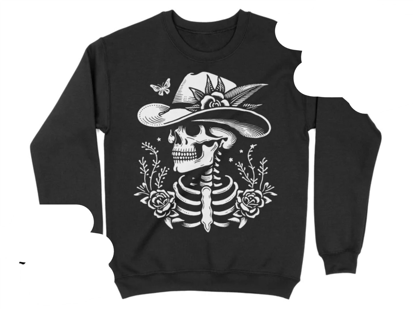 TRANSFER TUESDAY SHIPS FEB 25TH Western cowboy skull hat flowers SINGLE COLOR WHITE Screen Print transfers size ADULT 10X12 - Do it yourself Transfers