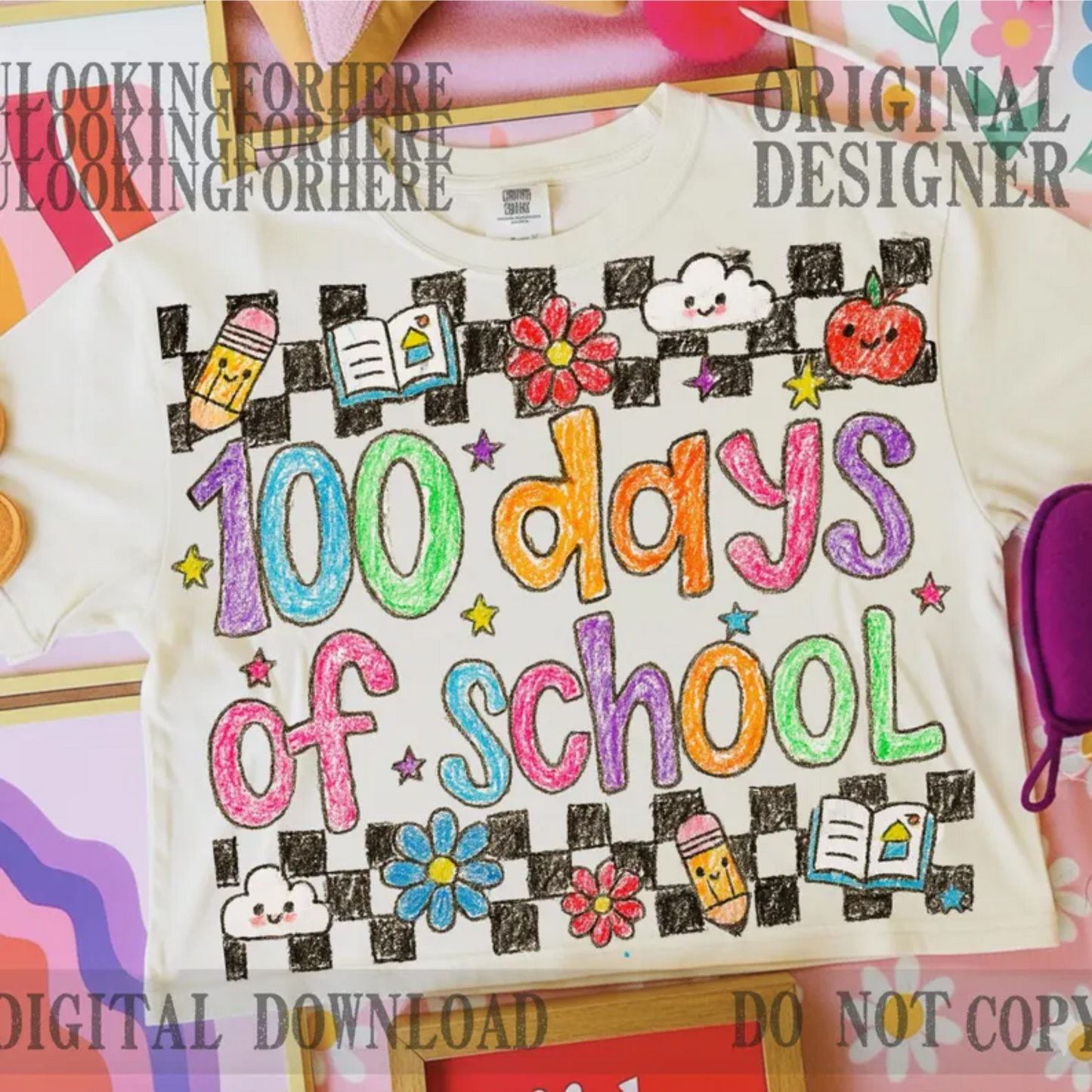 RTS 100 DAYS OF SCHOOL CRAYON DTF DIRECT TO FILM transfers KIDS 9X7