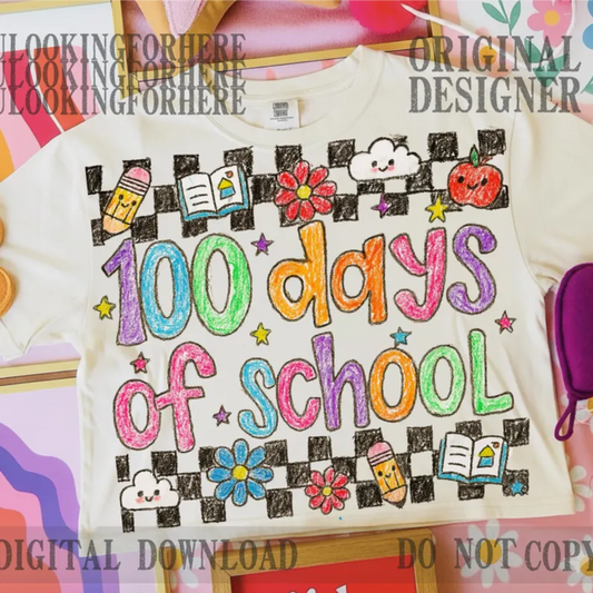 RTS 100 DAYS OF SCHOOL CRAYON DTF DIRECT TO FILM transfers KIDS 9X7