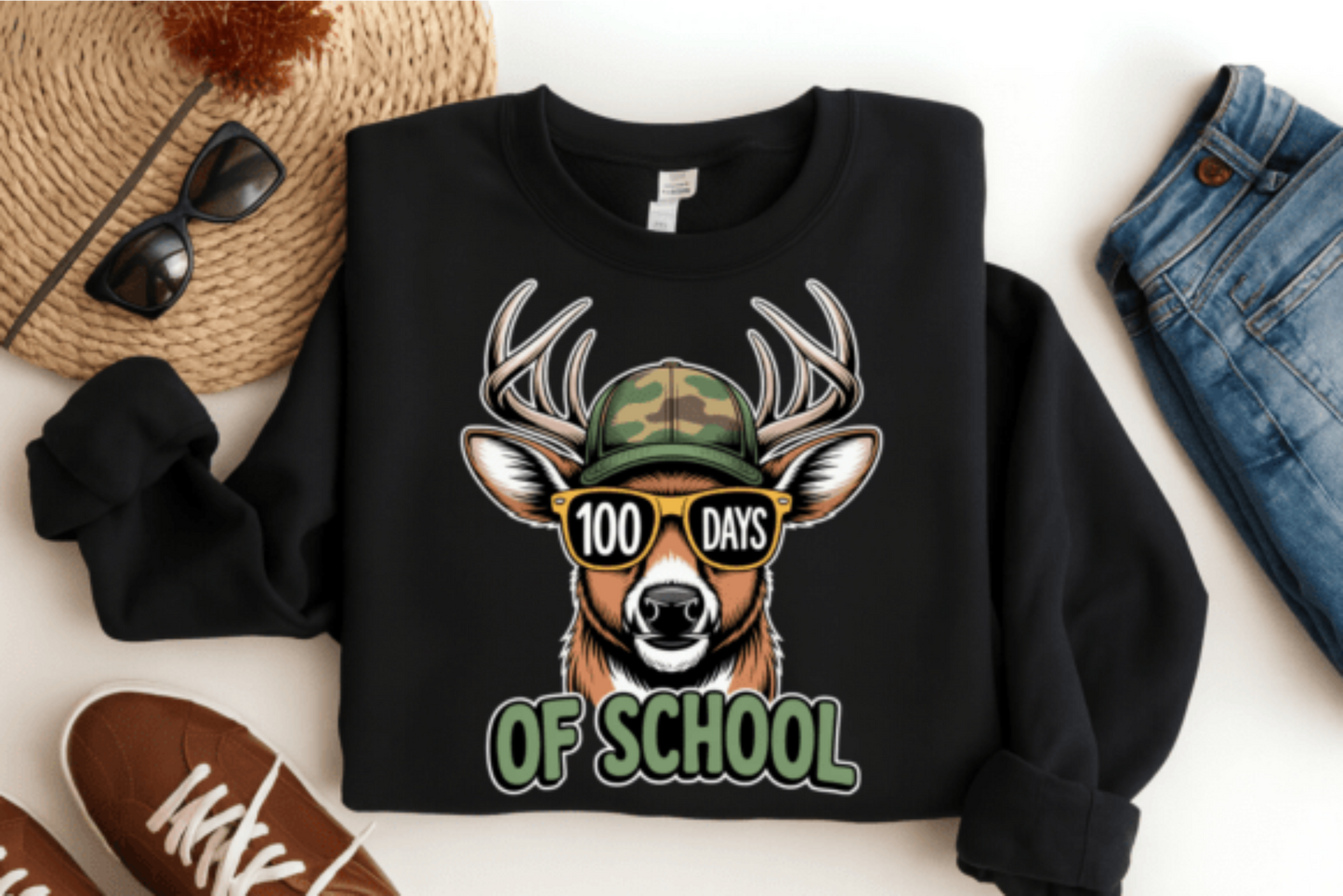 RTS 100 DAYS OF SCHOOL DEER CAMO DTF DIRECT TO FILM transfers KIDS 9X7