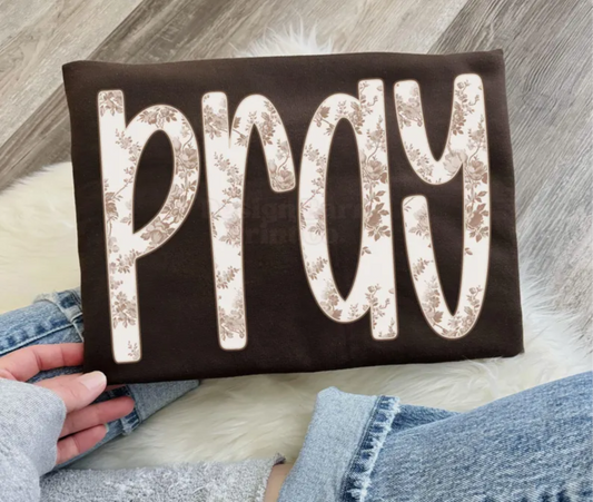 RTS PRAY BROWN FLORAL WHITE DTF DIRECT TO FILM transfers ADULT 9X12