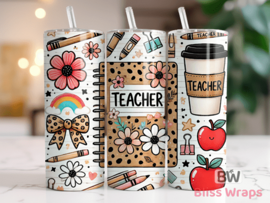 RTS TEACHER LEOPARD 20 oz STRAIGHT SKINNY TUMBLER WRAP 9.6x8.3