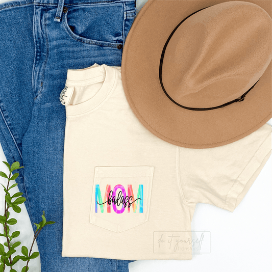Badass mom multi color / size 2.5x3.7 DTF TRANSFERPRINT TO ORDER - Do it yourself Transfers