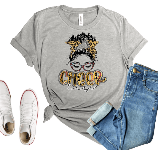 Cheer Life mom bun glasses leopard Adult size DTF TRANSFERPRINT TO ORDER - Do it yourself Transfers