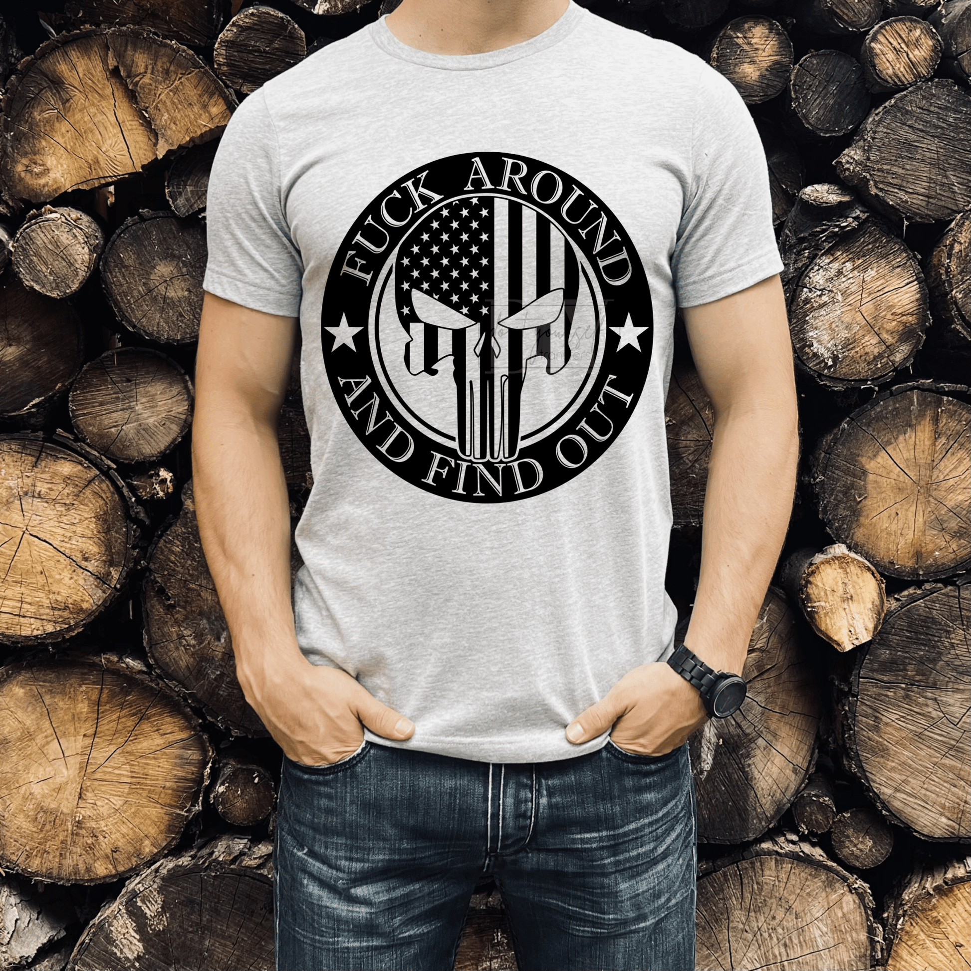 F around and find out punisher skull SINGLE COLOR BLACK size ADULT DTF TRANSFERPRINT TO ORDER - Do it yourself Transfers