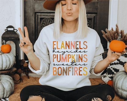 Flannels hayrides Pumpkins sweaters Bonfires Fall Thanksgiving FALL COLORS size ADULT 12x12 DTF TRANSFERPRINT TO ORDER - Do it yourself Transfers