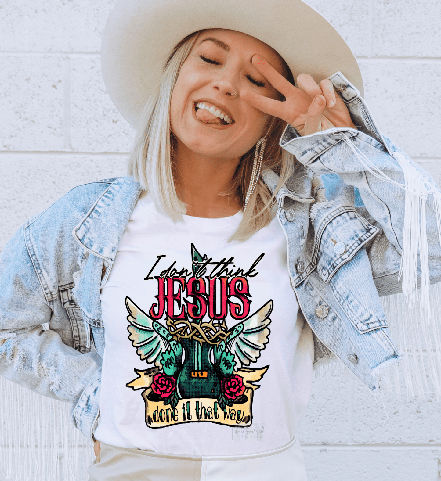 I don't Think Jesus don't it that way Guitar wings roses size DTF TRANSFERPRINT TO ORDER - Do it yourself Transfers