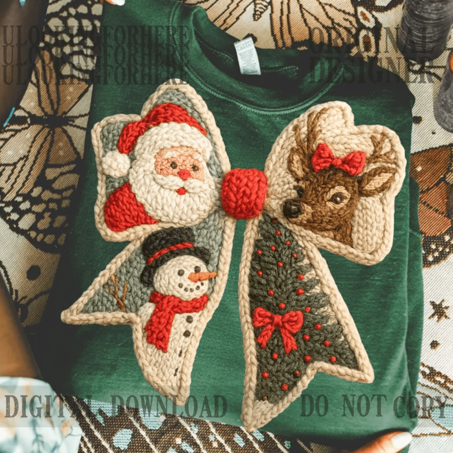 RTS CHRISTMAS BOW YARN CROCHET SANTA SNOWMAN DTF DIRECT TO FILM transfers ADULT 10X12 - Do it yourself Transfers