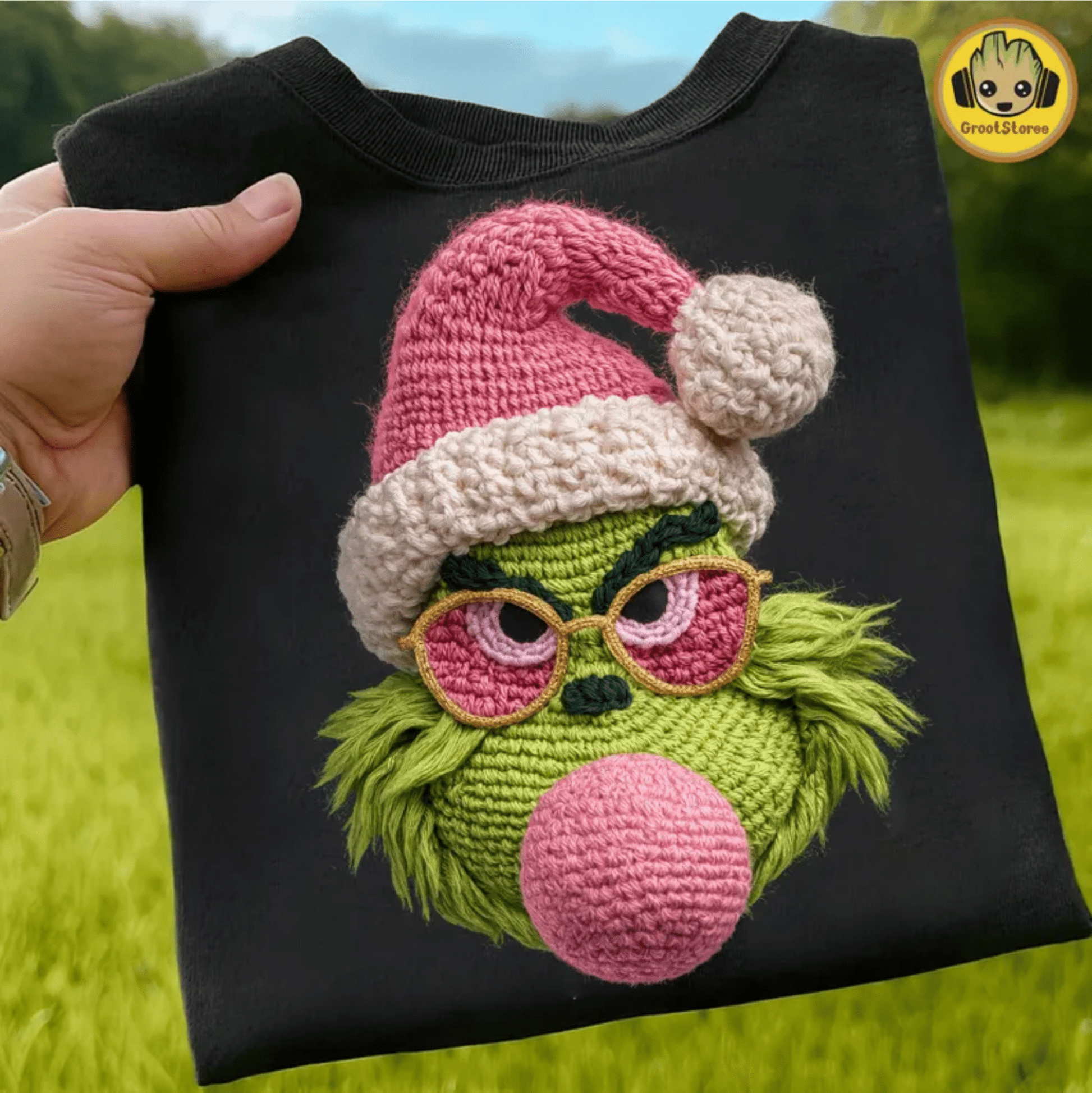 RTS GREEN MAN BUBBLE FAUX CROCHET DTF DIRECT TO FILM transfers ADULT 10X12 - Do it yourself Transfers