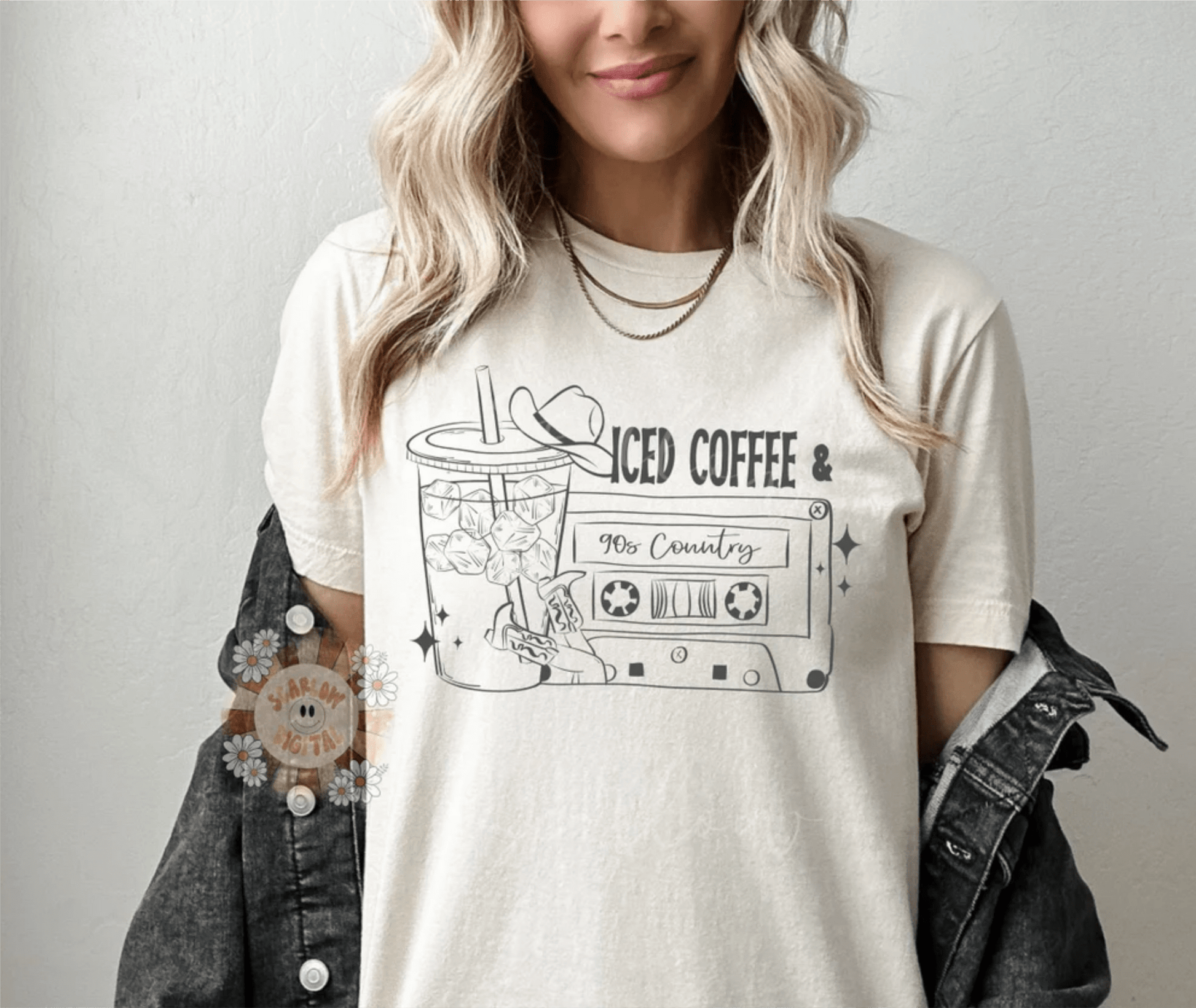 RTS ICED COFFEE AND 90S COUNTRY SINGLE COLOR BLACK Screen Print transfers size ADULT 9X12.5 - Do it yourself Transfers
