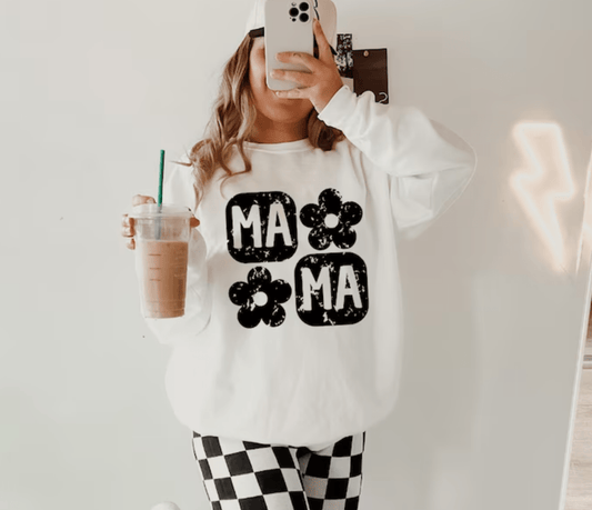 RTS MA MA mama flowers SINGLE COLOR BLACK Screen Print transfers size ADULT 10X12 - Do it yourself Transfers