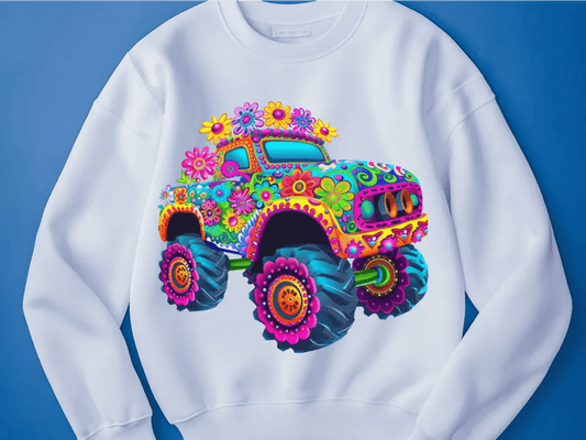 RTS Monster truck flowers hippie flowers colorful DTF DIRECT TO FILM transfers size ADULT 10x12. 20 - I - Do it yourself Transfers