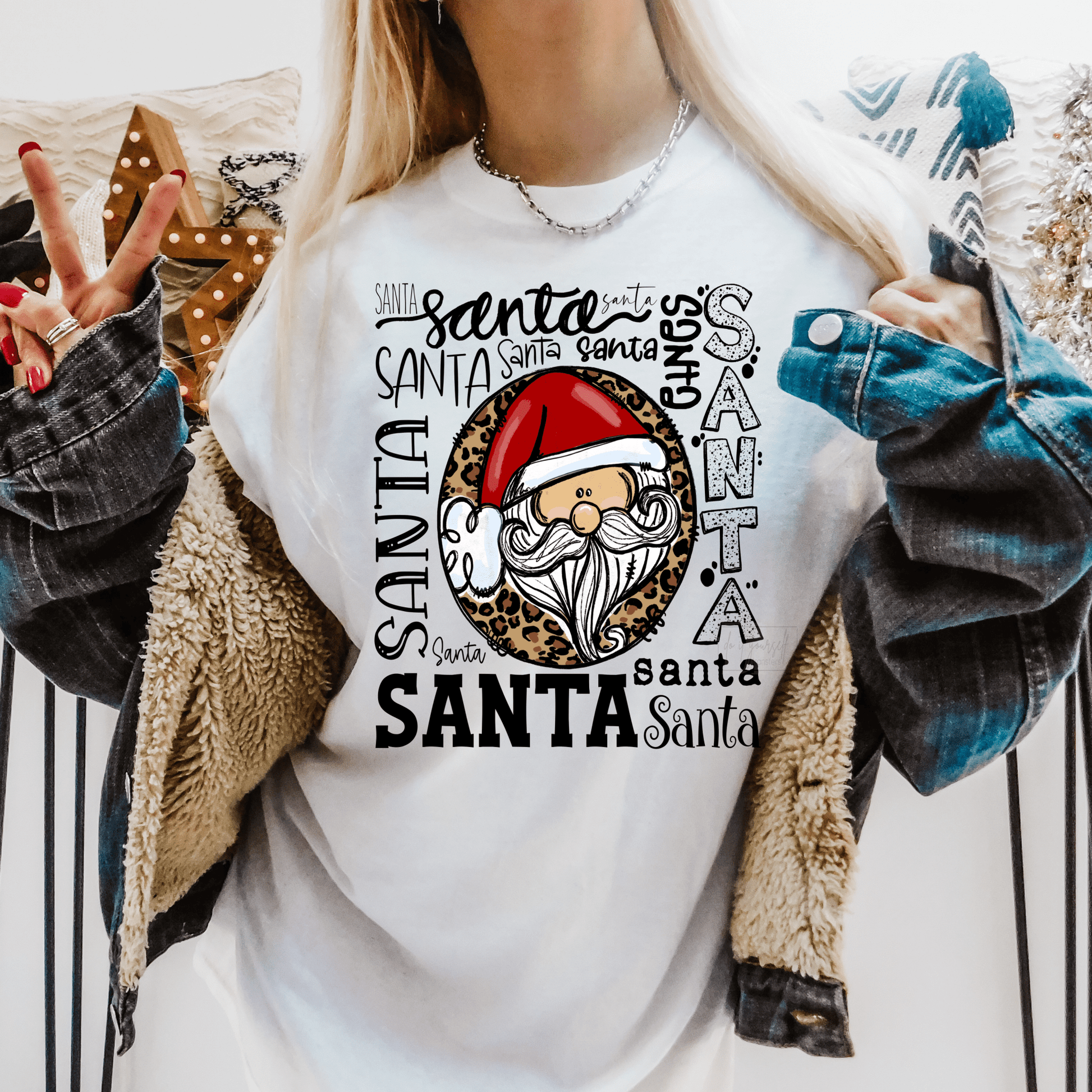 Santa Face Leopard Christmas ADULT DTF TRANSFER PRINT TO ORDER 566 - Do it yourself Transfers
