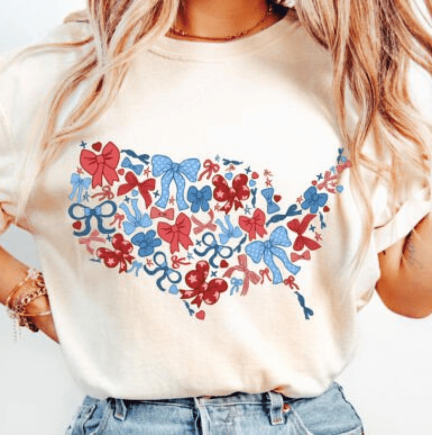 TRANSFER TUESDAY AMERICA JULY 4TH BOW COQUETTE RED BLUE DTF DIRECT TO FILM transfers size ADULT 10X12 - Do it yourself Transfers