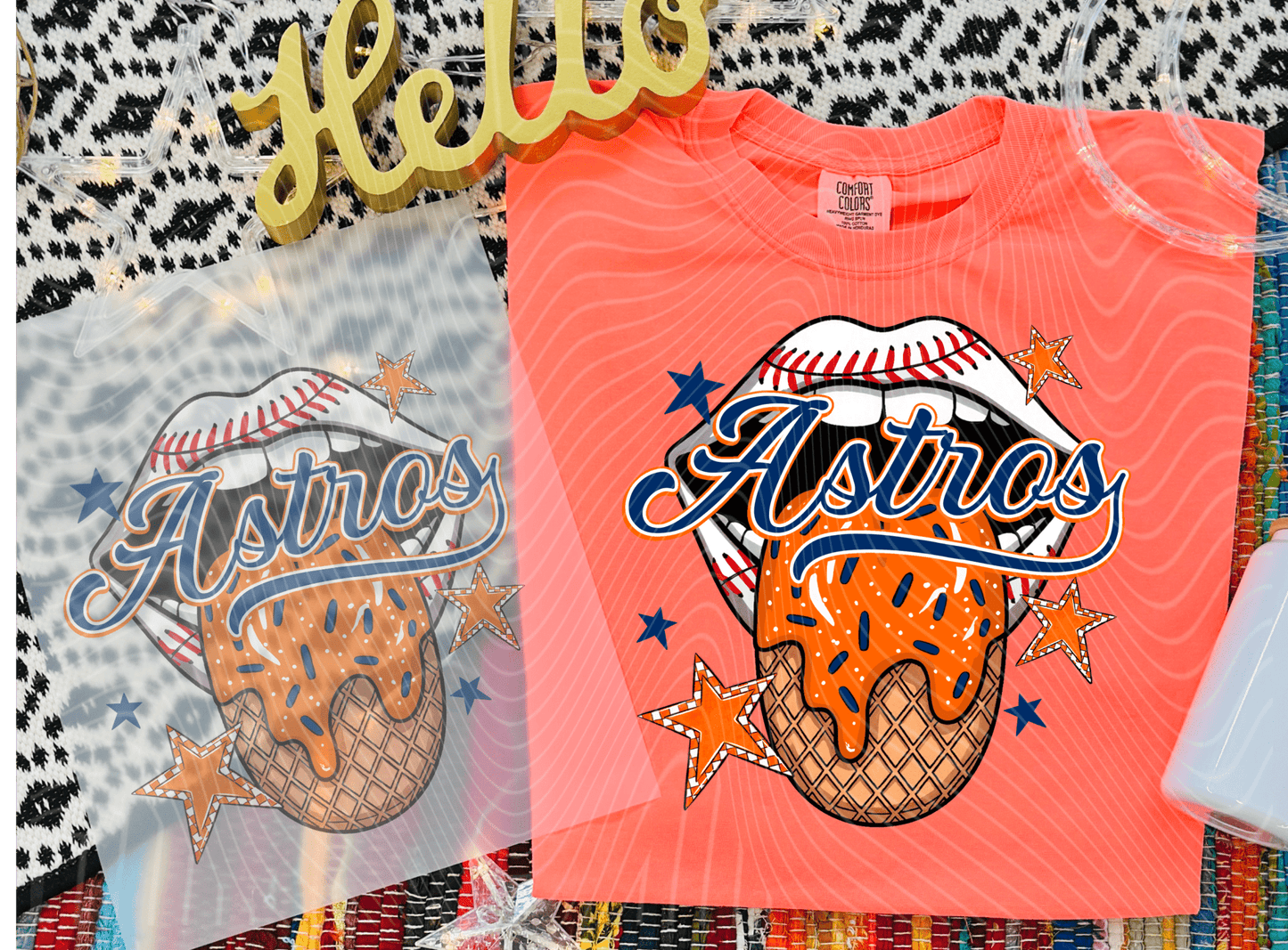 TRANSFER TUESDAY JUNE 17TH ASTROS TONGUE SPRINKLE DTF DIRECT TO FILM transfers ADULT 9X12 - Do it yourself Transfers