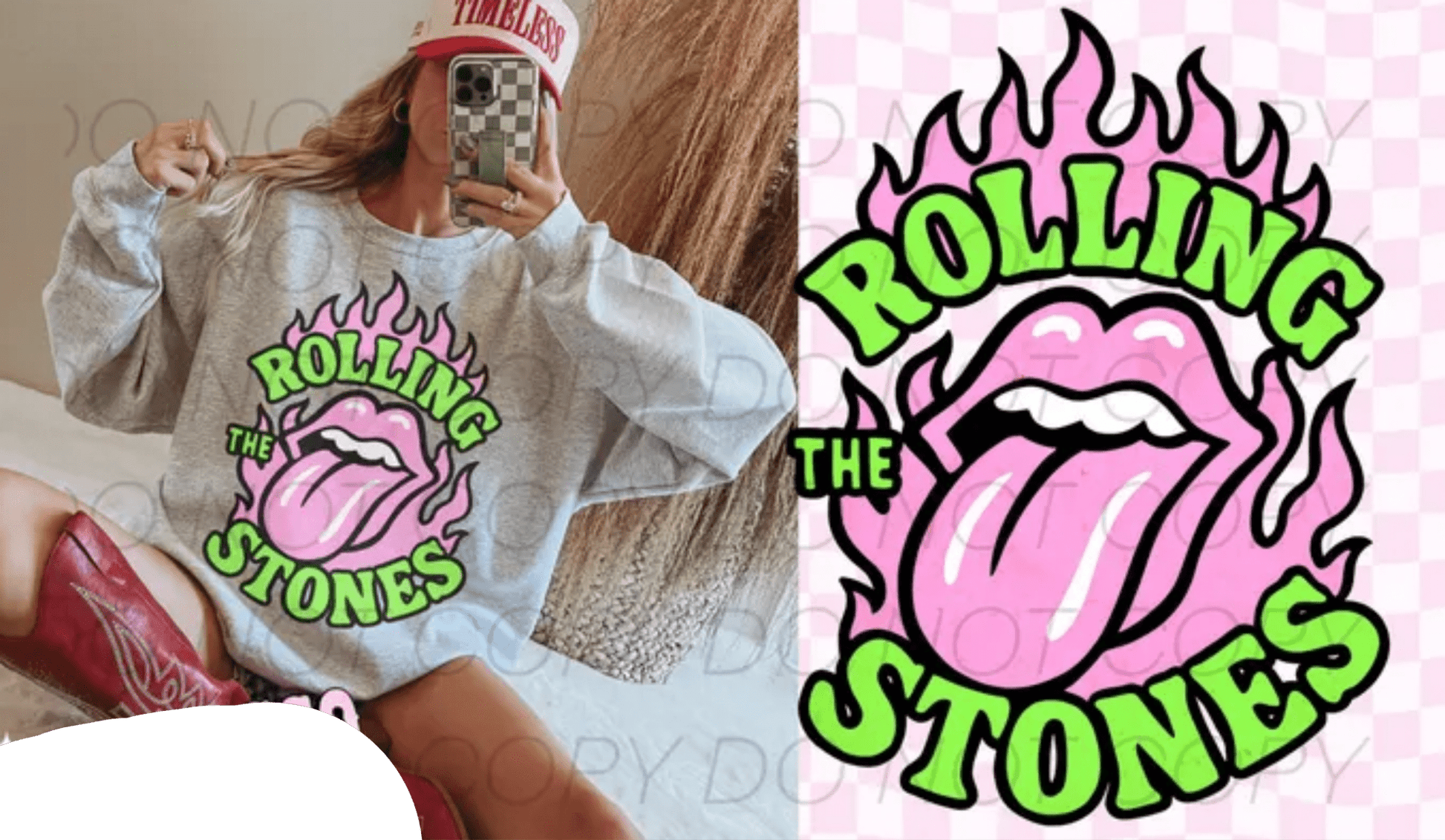 TRANSFER TUESDAY JUNE 6TH THE ROLLING STONES PINK GREEN TONGUE DTF DIRECT TO FILM transfers ADULT 10X11 - Do it yourself Transfers