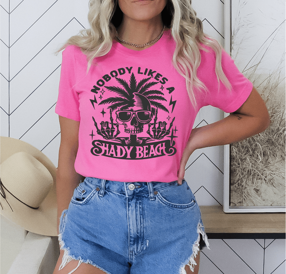 TRANSFER TUESDAY Nobody likes a shady beach SINGLE COLOR BLACK Screen Print transfers size ADULT 10x12 - Do it yourself Transfers