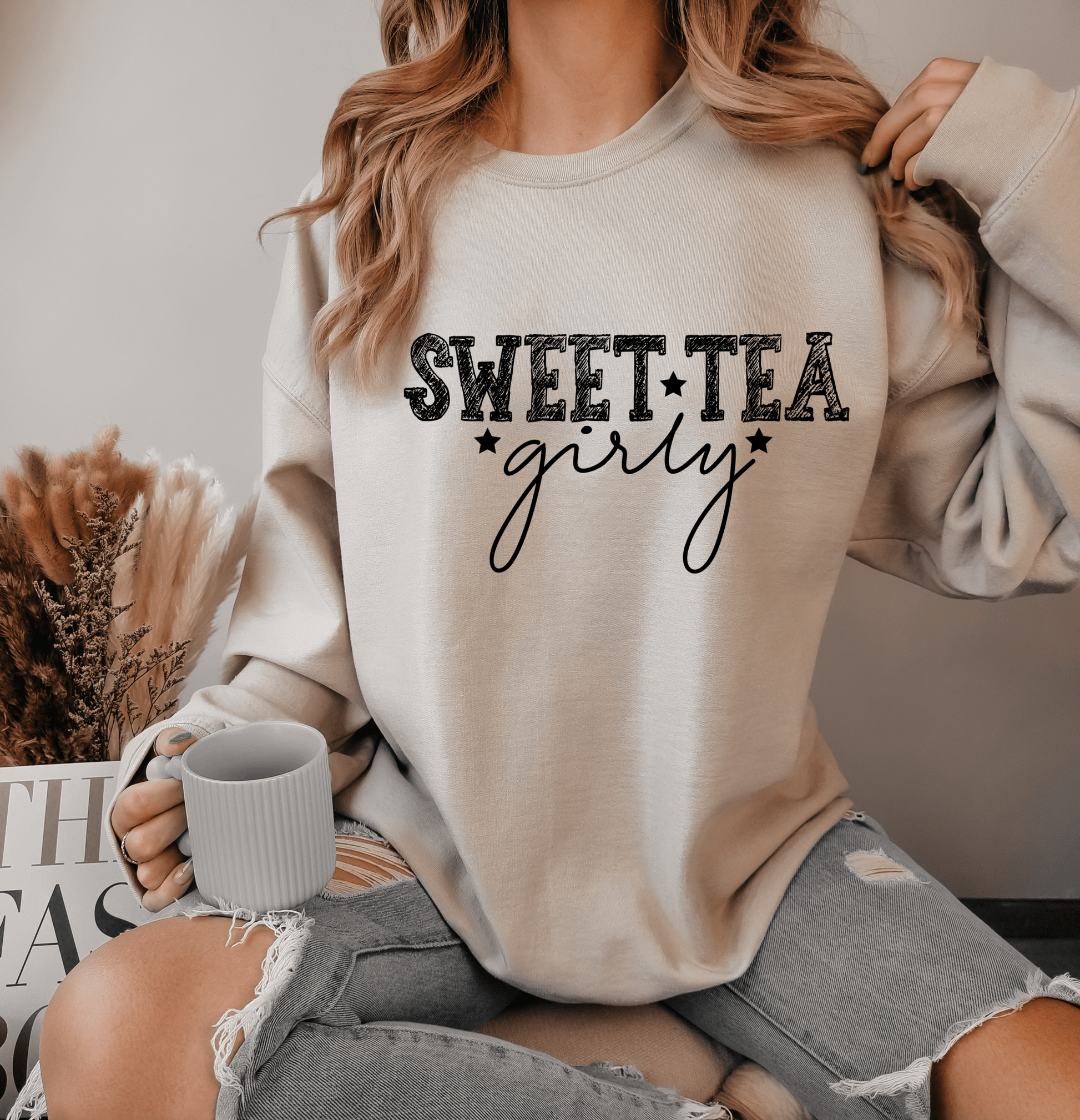 TRANSFER TUESDAY SHIPS JAN 21ST SWEET TEA GIRLY SINGLE COLOR BLACK Screen Print transfers size ADULT 10X12 - Do it yourself Transfers