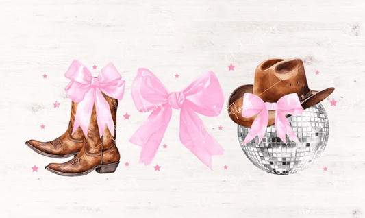 TRANSFER TUESDAY SHIPS MAR 12TH BOOTS BOW DISCO BALL HAT COWGIRLS DTF DIRECT TO FILM transfers size ADULT 9X12 - Do it yourself Transfers