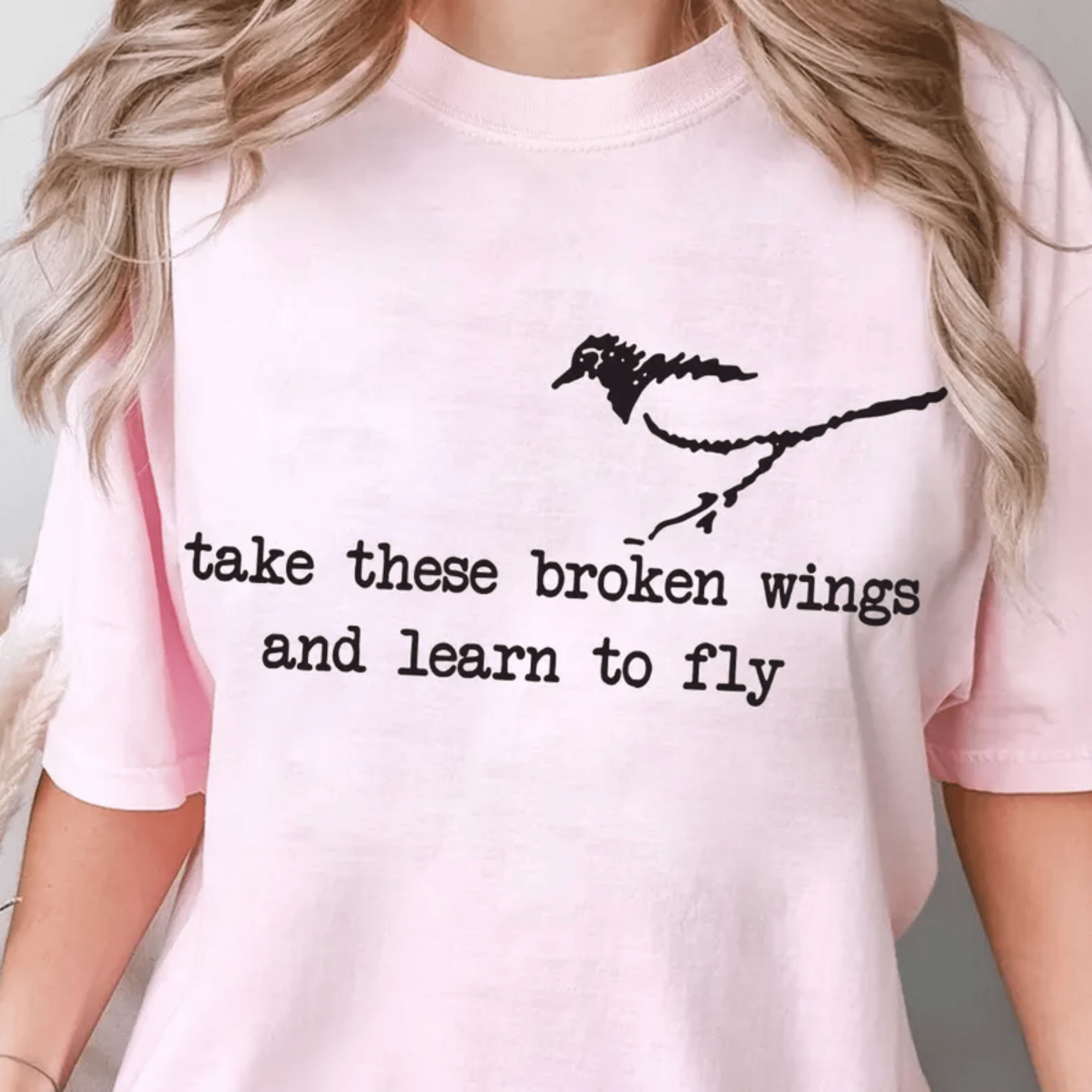 TRANSFER TUESDAY SHIPS MAR 12TH TAKE THESE BROKEN WINGS AND LEARN TO FLY SINGLE COLOR BLACK Screen Print transfers size ADULT 9X12 - Do it yourself Transfers