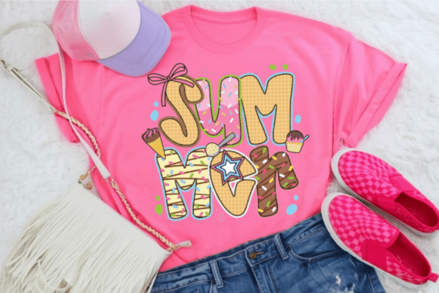 TRANSFER TUESDAY SUMMER SPRINKLES BOW ICE CREAM YELLOW DTF DIRECT TO FILM transfers size ADULT 9X12 - Do it yourself Transfers