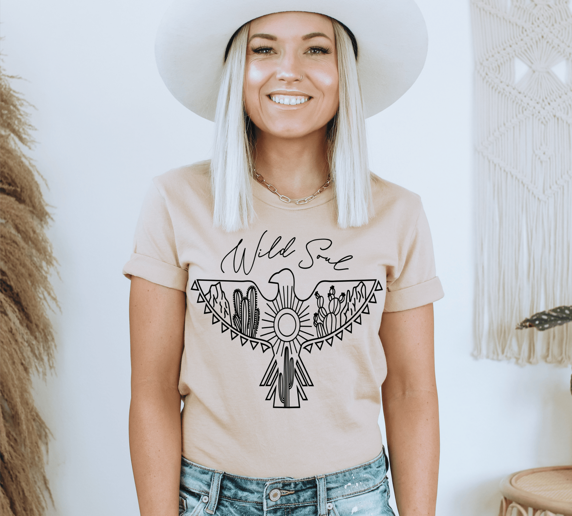 WILD SOUL freebird cactus desert western SINGLE COLOR BLACK size ADULT DTF TRANSFERPRINT TO ORDER - Do it yourself Transfers
